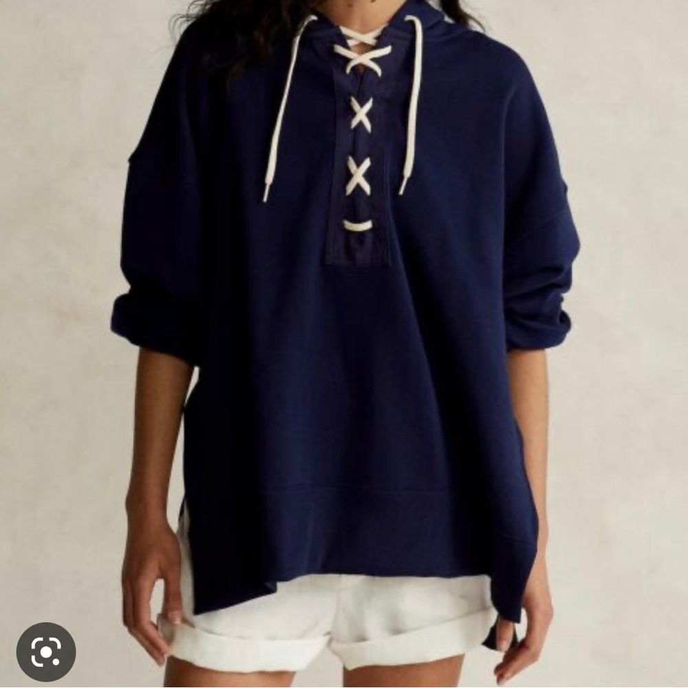 Polo Ralph Lauren Lace Up Navy Hoodie Size Small